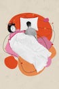 Vertical collage image of black white gamma guy sleeping cushion blanket bell ring clock isolated on drawing background