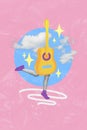 Vertical collage image body fragment person legs dreamy concept musician artist hobby instrument guitar sky clouds