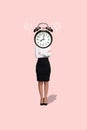 Vertical collage photo artwork of young business lady head alarm clock folded arms confident time manager deadline Royalty Free Stock Photo