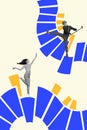 Vertical collage picture of two cheerful excited black white colors people dancing blue yellow ukrainian colors isolated