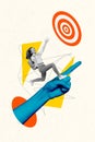 Vertical collage running schoolgirl college student running finger direction way target end school graduation isolated Royalty Free Stock Photo