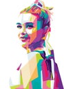 Vertical colorful illustrated portrait of Florence Pugh