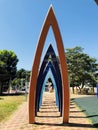 Vertical of a colorful sculpture in a playground