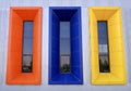 vertical colorful windows, orange, blue, yellow, frame