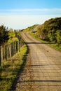 Metalled rural road with baton and wire fence, Mahia Peninsula, North Island, New Zealand Royalty Free Stock Photo