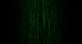 Vertical columns of green binary code cascade down a black background, resembling Royalty Free Stock Photo