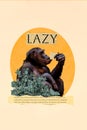 Vertical composite avatar collage of primate lazy monkey chimpanzee exhausted depressed hate work isolated on yellow