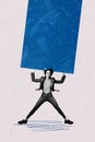 Vertical composite collage artwork image picture of mini girl hold huge object isolated on creative background