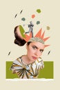 Vertical composite collage photo of funny crazy woman staring at you senior man catching thoughts isolated creative Royalty Free Stock Photo