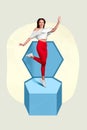 Vertical composite picture of overjoyed girl jump proposal ring box isolated on creative background