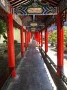 Vertical of a corridor of Torii gates in a Japanese Shinto shrine Royalty Free Stock Photo