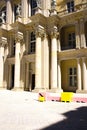 Vertical of the courtyard of Palais-Royal former royal palace in Paris, France under sunlight