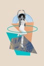 Vertical creative artwork collage woman dance ballerina concept lightness pose motion pirouette with circle isolated Royalty Free Stock Photo