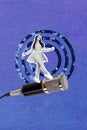 Vertical creative collage dancing carefree walking girl microphone singer performance karaoke song artist drawing