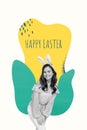 Vertical creative collage image of cute girl posing defile feminine celebrate easter invitation postcard bizarre unusual Royalty Free Stock Photo