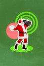 Vertical creative collage photo of funny positive good mood santa dancing hold boom box on shoulder isolated on green Royalty Free Stock Photo