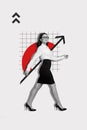Vertical creative collage photo walking confident businesswoman reach successful goal accomplishment arrow rise up