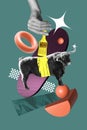 Vertical creative collage picture cow animal buffalo tool artist diy 3d fragments domestic animal surreal concept