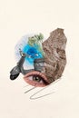 Vertical creative collage picture illustration human element eyes motorcycle drive flower abstract doodle exclusive