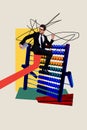 Vertical creative collage picture illustration image handsome serious busy young man office worker count abacus colorful