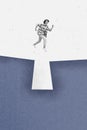 Vertical creative collage poster young running woman jump overcome obstacle pit hole reach goal ambitious drawing