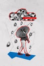 Vertical creative composite photo collage of eyes watching through magnifier frivolous inaccurate man isolated on