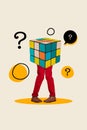 Vertical creative illustration composite photo collage of bodyless person rubiks cube instead of body isolated on pastel Royalty Free Stock Photo