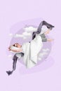 Vertical creative photo collage picture image magazine of lovely sleepy lady enjoy soft bedclothes isolated on painting Royalty Free Stock Photo