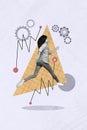 Vertical creative photo composite collage of energetic woman run at work to implement business ideas isolated on drawing