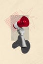 Vertical creative photo composite collage of human arm hold louudspeaker announcing big season sale isolated on drawing