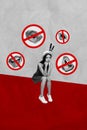 Vertical creative poster banner young sitting upset girl woman rights stop discrimination bullying social stereotypes