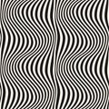 Vertical curved wavy lines pattern. Dynamical 3D effect, illusion of movement.