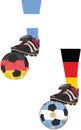 Vertical 3D rendering illustration of football balls with Argentinian and German flags