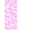 Vertical decorative line with soap bubbles, background with pink realistic water beads, pink blobs, vector foam sphere
