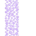 Vertical decorative line with soap bubbles, background with purple water beads, violet blobs, vector foam illustration