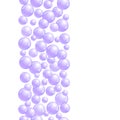 Vertical decorative line with soap bubbles, background with realistic water beads, purple blobs, vector foam