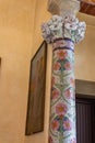 Vertical detailed view from a patterned vintage column in Palau de la Musica in Barcelona