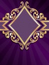 Vertical diamondshaped purple banner with gold fil