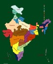 Vertical digital India map on green background with place names
