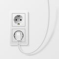 Vertical double white socket with plug wire realistic vector illustration electricity connection