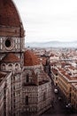 Vertical drone shot of Cathedral Santa Maria del Fiore with a cityscape view on a gloomy day Royalty Free Stock Photo