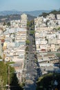 Vertical drone view of the cityscape of San Francisco with many white buildings in California, USA Royalty Free Stock Photo