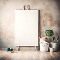 Vertical Easel with Blank Canvas in Art Studio