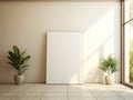 Vertical Empty Frame Mock-Up Template On Floor, Vertical Blank FrameTemplate In A Bright Interior. Generative AI Royalty Free Stock Photo