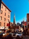 Vertical of the exterior of the Transamerica Pyramid in downtown San Francisco, California