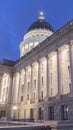 Vertical Facade of famous Utah State Capital Building glowing against vivid blue sky Royalty Free Stock Photo