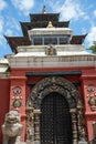 Vertical facade view of a Pagoda-style temple in Kathmandu Durbar square