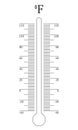 Vertical Fahrenheit thermometer degree scale. Graphic template for weather meteorological measuring temperature tool