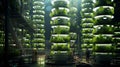 vertical farming, crops growing in tiered layers