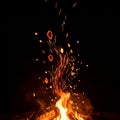 Vertical fiery explosion flame column isolated on dark background dramatic fire effect Royalty Free Stock Photo